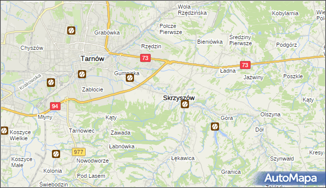 mapa Skrzyszów powiat tarnowski, Skrzyszów powiat tarnowski na mapie Targeo