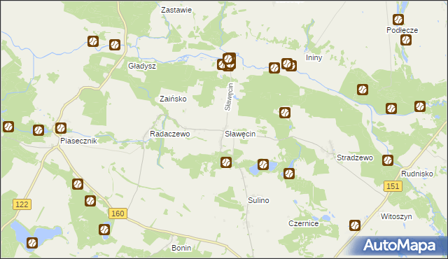 mapa Sławęcin gmina Choszczno, Sławęcin gmina Choszczno na mapie Targeo