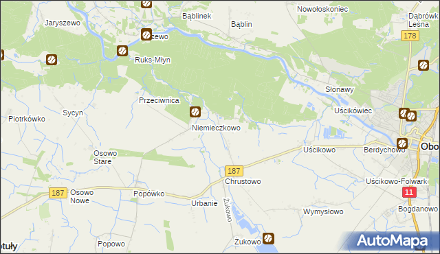 mapa Sławienko gmina Oborniki, Sławienko gmina Oborniki na mapie Targeo
