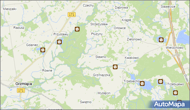 mapa Sławno gmina Grzmiąca, Sławno gmina Grzmiąca na mapie Targeo