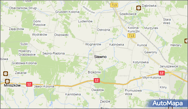 mapa Sławno powiat opoczyński, Sławno powiat opoczyński na mapie Targeo