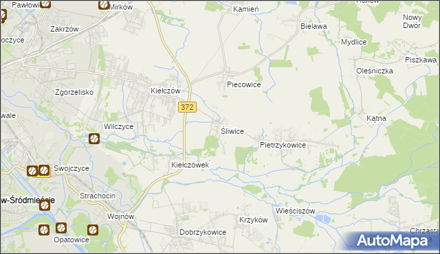 mapa Śliwice gmina Długołęka, Śliwice gmina Długołęka na mapie Targeo