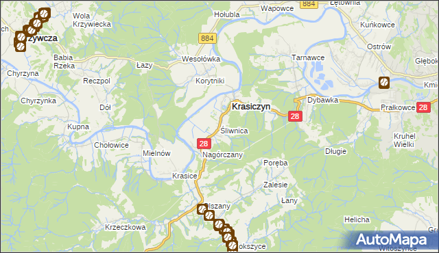 mapa Śliwnica gmina Krasiczyn, Śliwnica gmina Krasiczyn na mapie Targeo