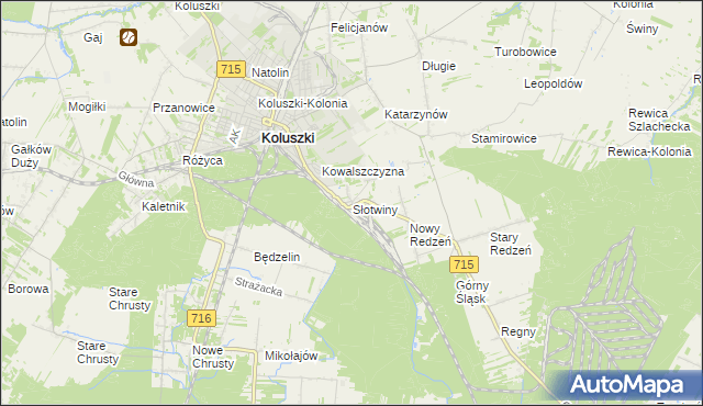 mapa Słotwiny gmina Koluszki, Słotwiny gmina Koluszki na mapie Targeo