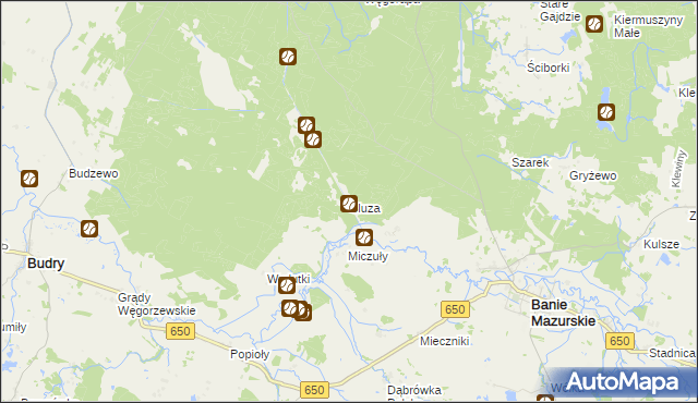 mapa Śluza gmina Banie Mazurskie, Śluza gmina Banie Mazurskie na mapie Targeo