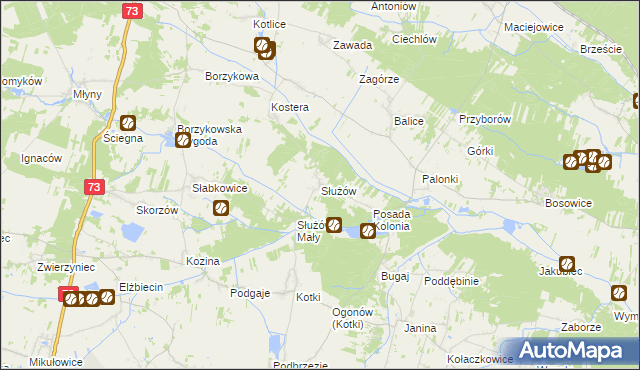 mapa Służów, Służów na mapie Targeo