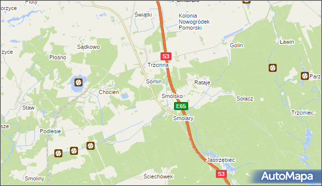 mapa Smólsko gmina Nowogródek Pomorski, Smólsko gmina Nowogródek Pomorski na mapie Targeo