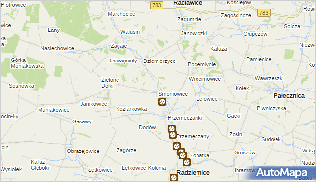 mapa Smoniowice, Smoniowice na mapie Targeo