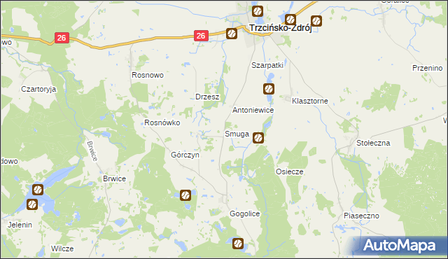 mapa Smuga gmina Trzcińsko-Zdrój, Smuga gmina Trzcińsko-Zdrój na mapie Targeo