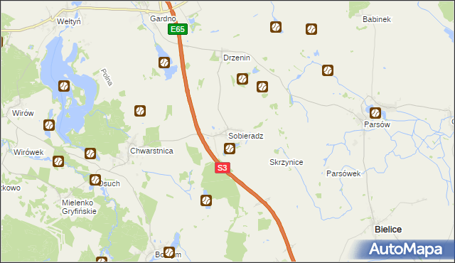 mapa Sobieradz gmina Gryfino, Sobieradz gmina Gryfino na mapie Targeo