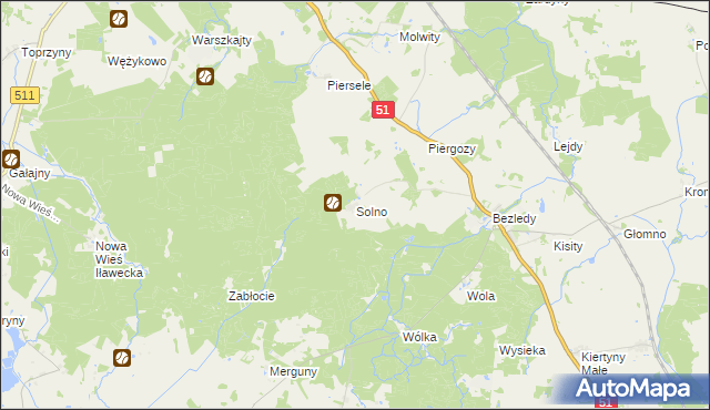 mapa Solno gmina Bartoszyce, Solno gmina Bartoszyce na mapie Targeo