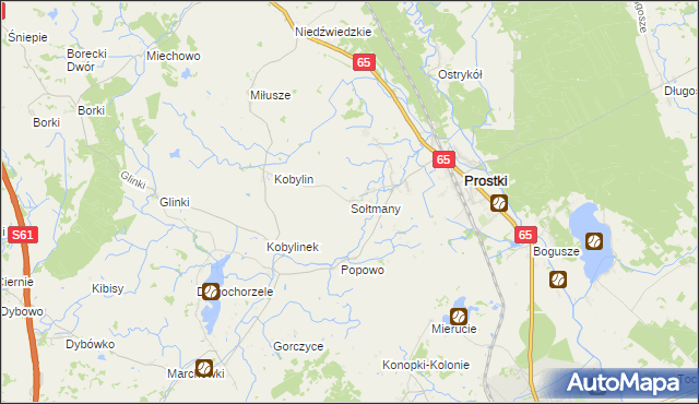 mapa Sołtmany gmina Prostki, Sołtmany gmina Prostki na mapie Targeo