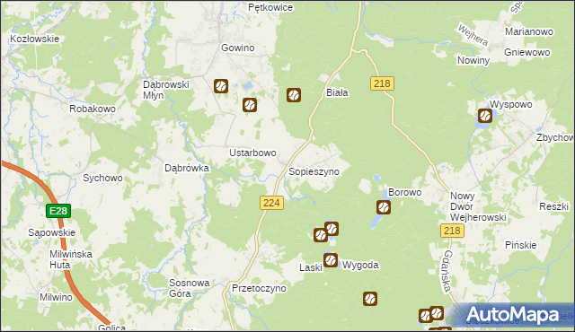 mapa Sopieszyno, Sopieszyno na mapie Targeo