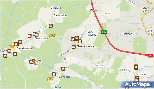 mapa Sośnicowice, Sośnicowice na mapie Targeo