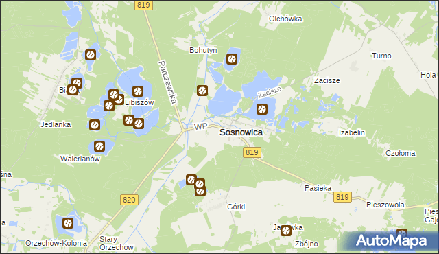 mapa Sosnowica powiat parczewski, Sosnowica powiat parczewski na mapie Targeo