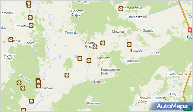 mapa Sosnowo gmina Sztabin, Sosnowo gmina Sztabin na mapie Targeo