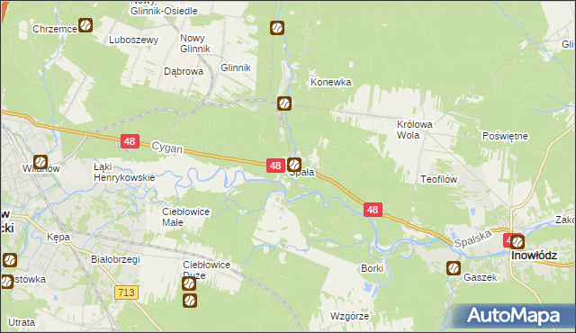 mapa Spała gmina Inowłódz, Spała gmina Inowłódz na mapie Targeo