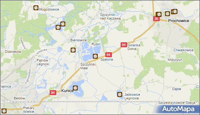 mapa Spalona gmina Kunice, Spalona gmina Kunice na mapie Targeo