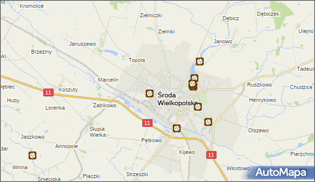 mapa Środa Wielkopolska, Środa Wielkopolska na mapie Targeo