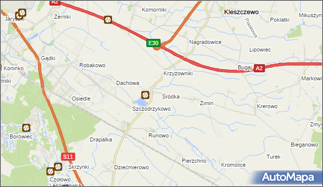 mapa Śródka gmina Kleszczewo, Śródka gmina Kleszczewo na mapie Targeo