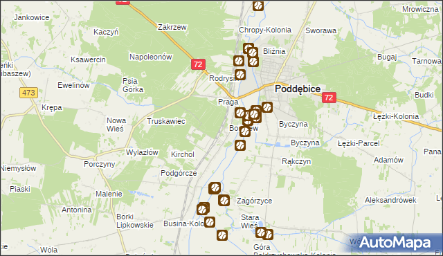 mapa Stacja Poddębice, Stacja Poddębice na mapie Targeo