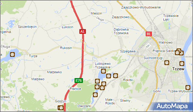 mapa Stanisławie gmina Tczew, Stanisławie gmina Tczew na mapie Targeo