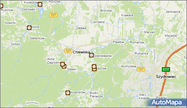 mapa Stanisławów gmina Chlewiska, Stanisławów gmina Chlewiska na mapie Targeo