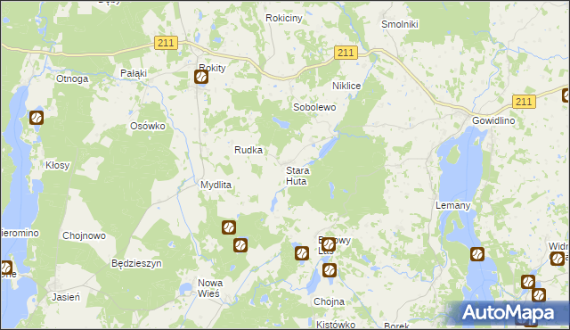 mapa Stara Huta gmina Sierakowice, Stara Huta gmina Sierakowice na mapie Targeo