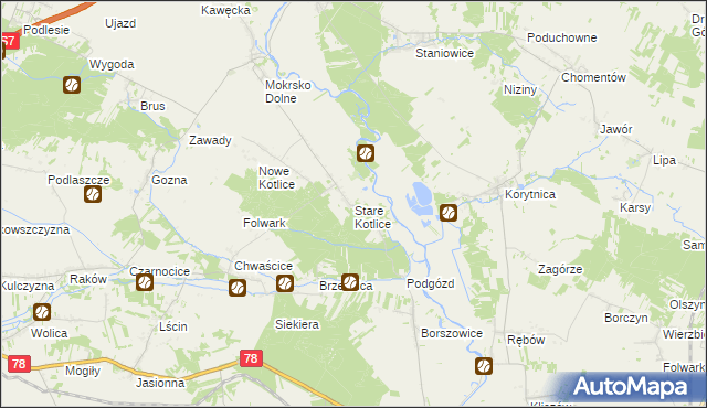 mapa Stare Kotlice, Stare Kotlice na mapie Targeo