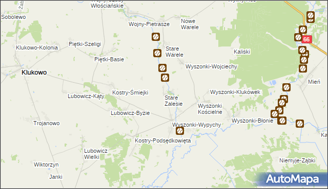 mapa Stare Zalesie gmina Klukowo, Stare Zalesie gmina Klukowo na mapie Targeo