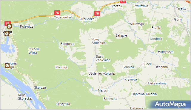 mapa Stary Żabieniec gmina Wilga, Stary Żabieniec gmina Wilga na mapie Targeo