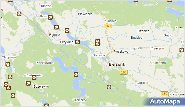 mapa Starzyce gmina Bierzwnik, Starzyce gmina Bierzwnik na mapie Targeo