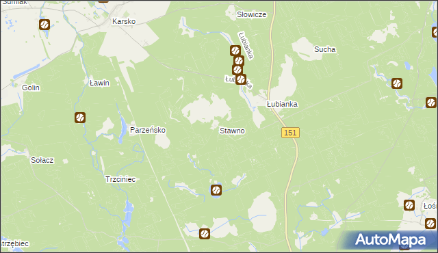 mapa Stawno gmina Nowogródek Pomorski, Stawno gmina Nowogródek Pomorski na mapie Targeo