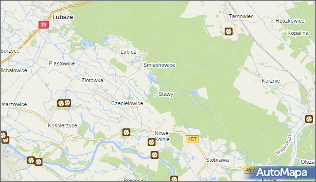 mapa Stawy gmina Lubsza, Stawy gmina Lubsza na mapie Targeo