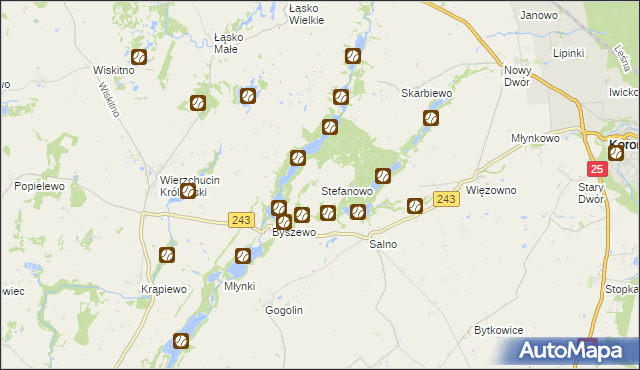 mapa Stefanowo gmina Koronowo, Stefanowo gmina Koronowo na mapie Targeo