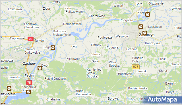 mapa Stróże gmina Zakliczyn, Stróże gmina Zakliczyn na mapie Targeo