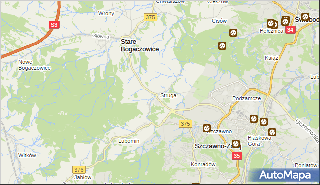 mapa Struga gmina Stare Bogaczowice, Struga gmina Stare Bogaczowice na mapie Targeo