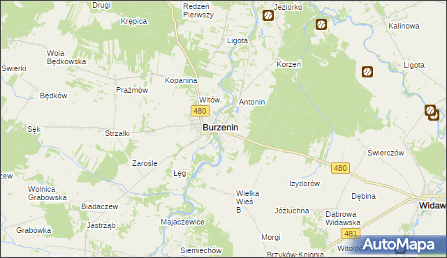 mapa Strumiany gmina Burzenin, Strumiany gmina Burzenin na mapie Targeo