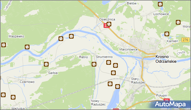 mapa Strumienno gmina Krosno Odrzańskie, Strumienno gmina Krosno Odrzańskie na mapie Targeo