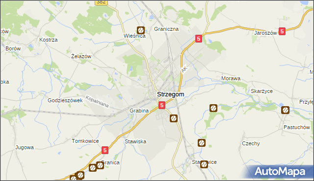 mapa Strzegom powiat świdnicki, Strzegom powiat świdnicki na mapie Targeo