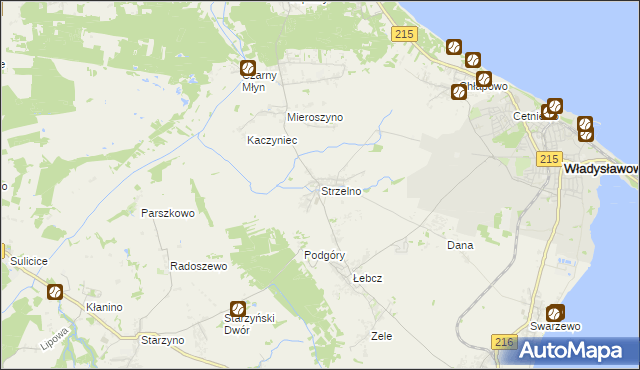 mapa Strzelno gmina Puck, Strzelno gmina Puck na mapie Targeo