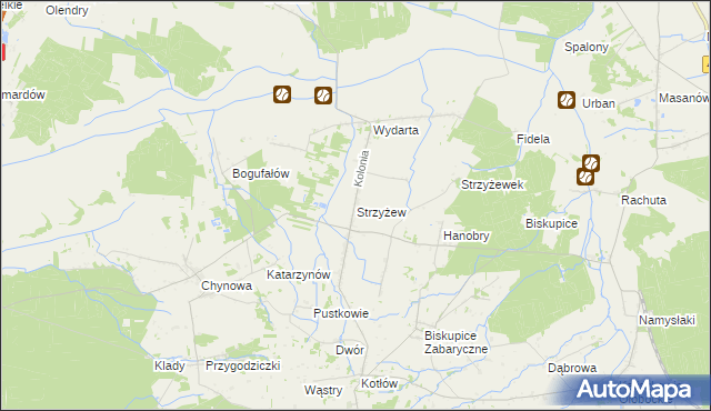 mapa Strzyżew gmina Sieroszewice, Strzyżew gmina Sieroszewice na mapie Targeo