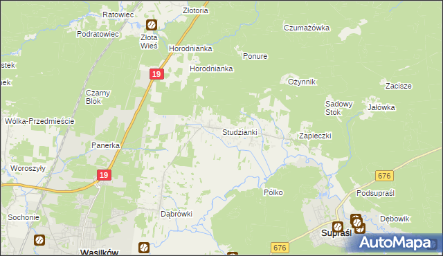 mapa Studzianki gmina Wasilków, Studzianki gmina Wasilków na mapie Targeo