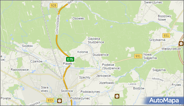 mapa Studzienice gmina Pszczyna, Studzienice gmina Pszczyna na mapie Targeo