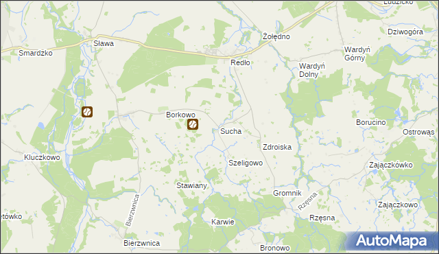 mapa Sucha gmina Połczyn-Zdrój, Sucha gmina Połczyn-Zdrój na mapie Targeo