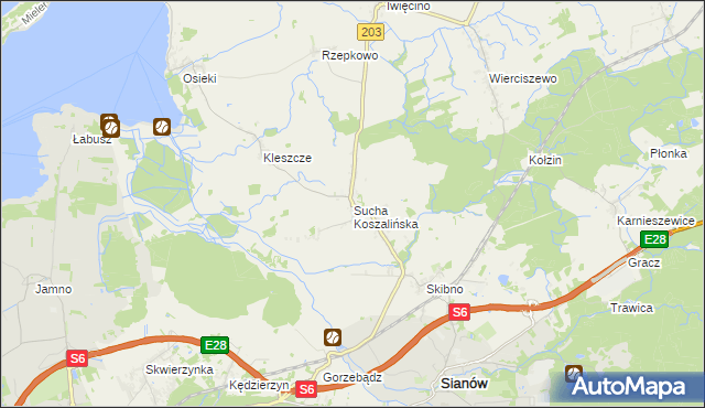 mapa Sucha Koszalińska, Sucha Koszalińska na mapie Targeo