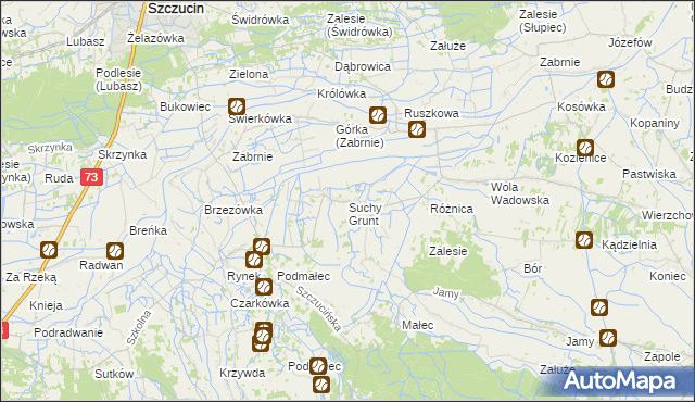 mapa Suchy Grunt gmina Szczucin, Suchy Grunt gmina Szczucin na mapie Targeo