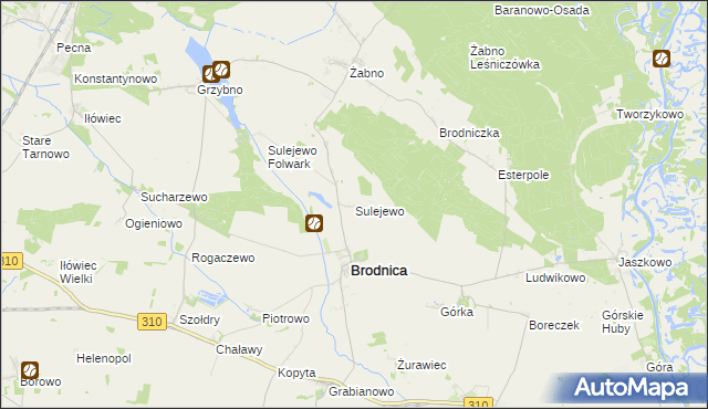 mapa Sulejewo gmina Brodnica, Sulejewo gmina Brodnica na mapie Targeo