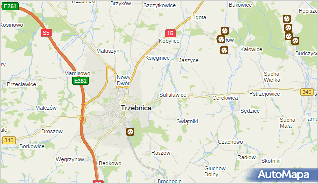 mapa Sulisławice gmina Trzebnica, Sulisławice gmina Trzebnica na mapie Targeo