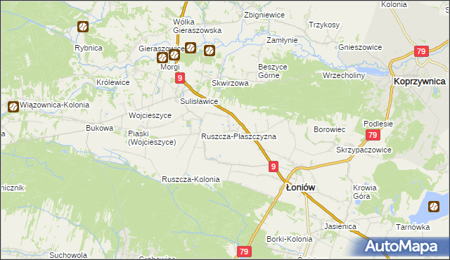 mapa Suliszów gmina Łoniów, Suliszów gmina Łoniów na mapie Targeo